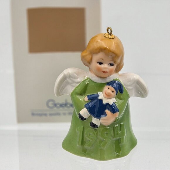 Goebel Hummel Angel Bell Ornament 1994 Green Angel with Clown Nineteenth Edition - Picture 3 of 11